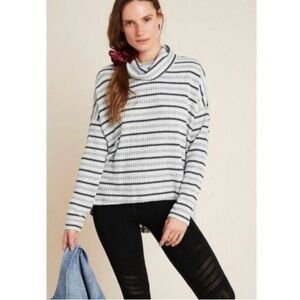 Cozy Striped Cowl Neck Sweater